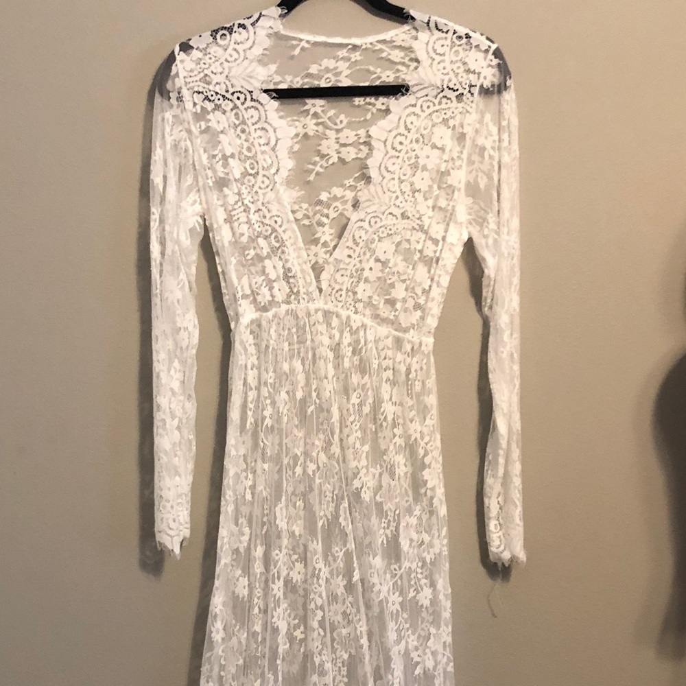 White & ombré blue lace see through dress